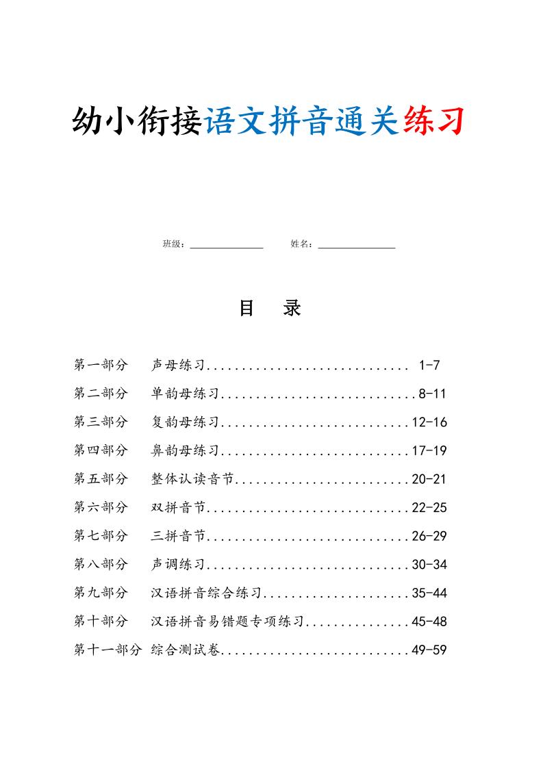 幼小衔接语文拼音通关练习（含答案63页）